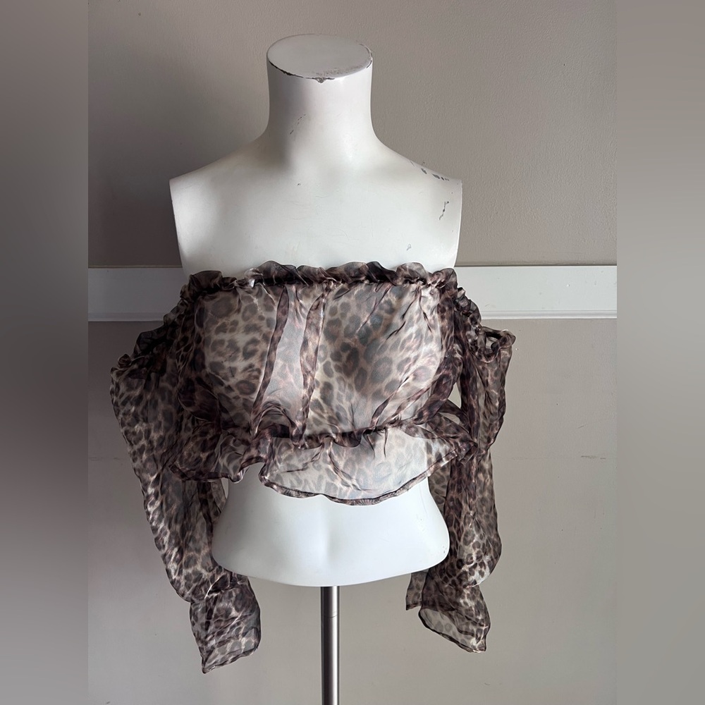 Fashion Nova Brown Leopard Sheer Ruffle Crop Top